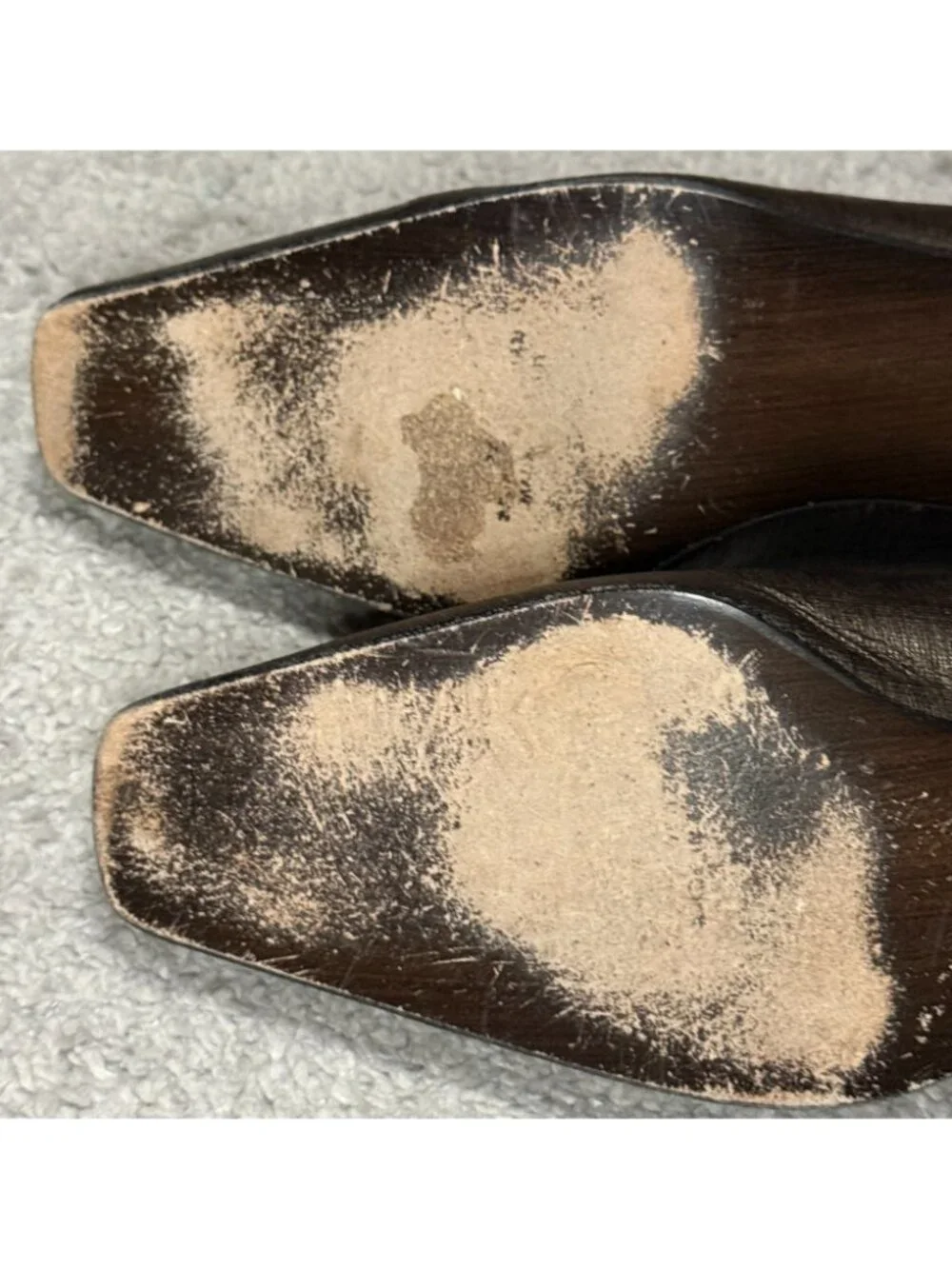 Stuart Weitzman Dark Brown Leather Square-Toe Kitten Heel Pumps 7.5M Bow Accent